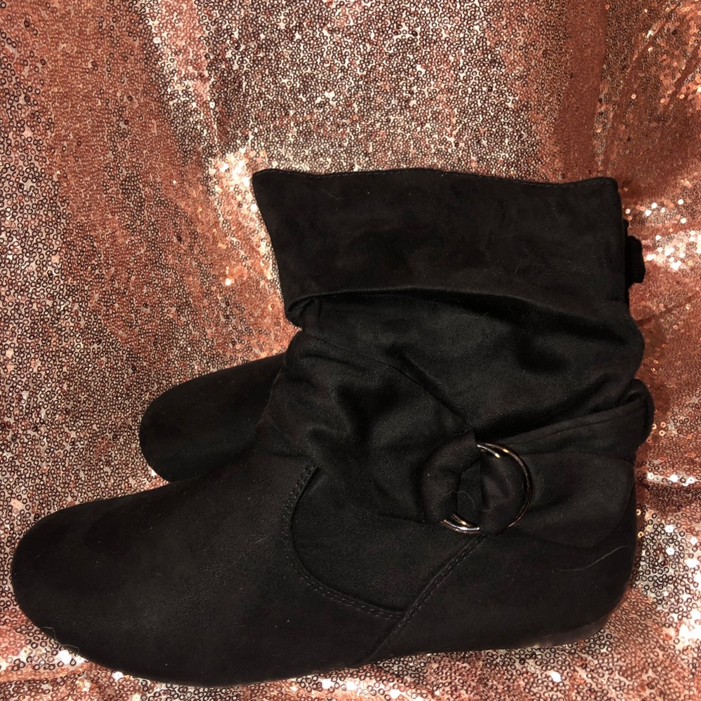 Black suede booties, size 9.  Never used